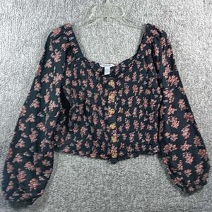 Arizona - Floral Boho Crop‎ Top Balloon Sleeve Rayon - Womens Size Large